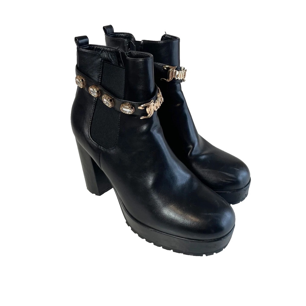 Juicy Couture Python Leather High Heel Ankle Boot Bootie Womens 10 Black 90s Y2K